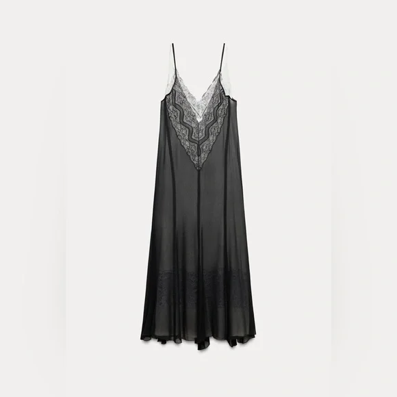 Black Lace-Trim Slip Dress - Picture 4 of 14